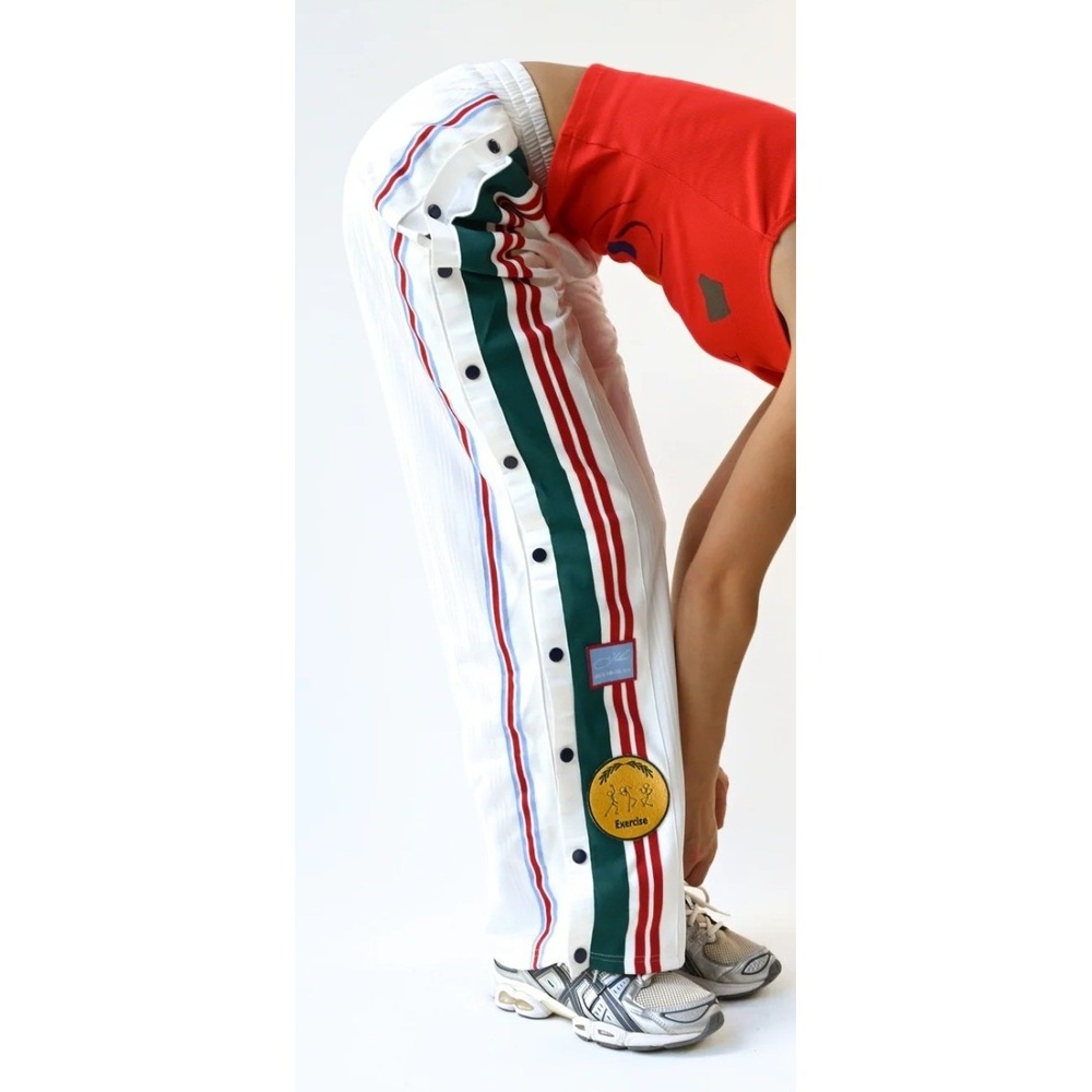 Yllw White Tearaway Snap Button Track Pants Green Red Stripe Wide Leg Small - Picture 2 of 11